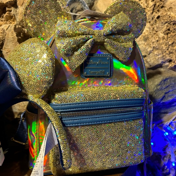 Disney Handbags - Disney 50th Anniversary Gold & Blue Sequin Loungefly Bag